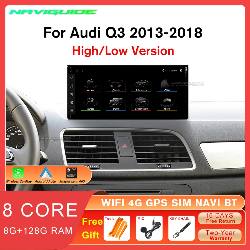 

NAVIGUIDE 10.25'' Car Radio 8+128G For Audi Q3 2013-2018 Android 12 Multimedia Player Carplay GPS Stereo Head Unit Bluetooth