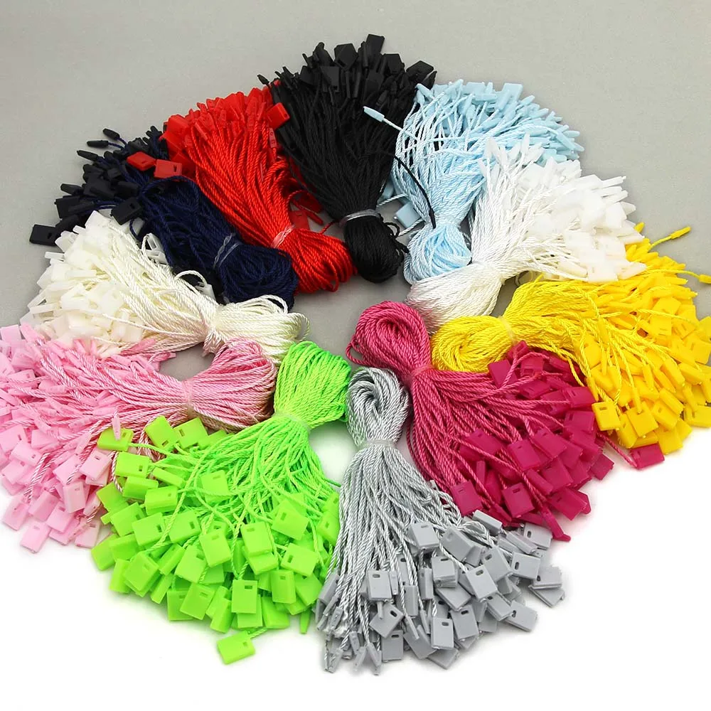 100pcs Handmade Tag Colorful Rope Cords Square Plastic Hanging Tags for Clothing DIY Polyester Labels Garment Accessories