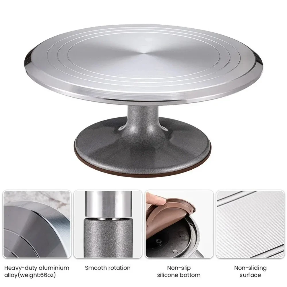 Turntable,Cake Stand, Stainless Steel Smooth Rotating Turntable