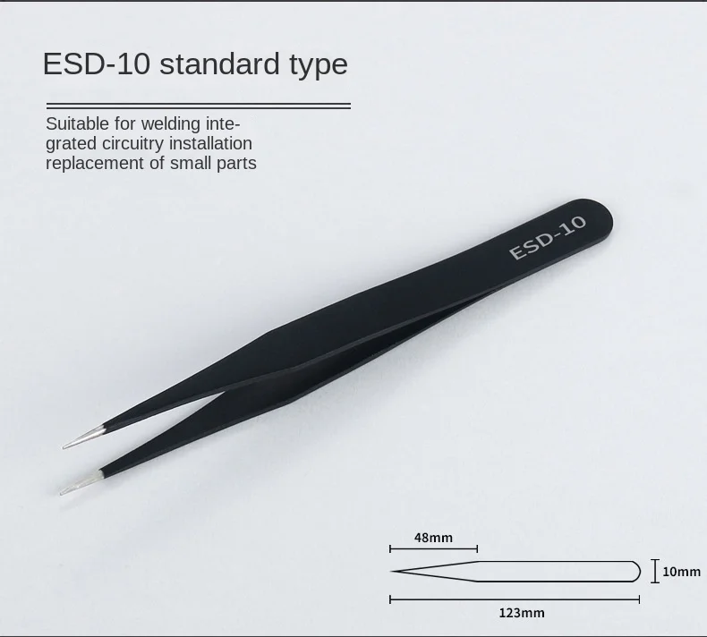 Description Picture 6 of itemESD Anti-Static Stainless Steel Tweezers Precision Maintenance Industrial Repair Curved Tool Home Working Model Making Hand Tool