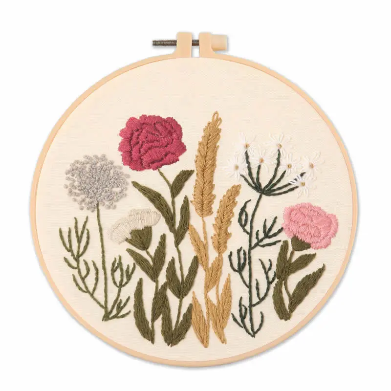 Cotton Linen Embroidery DIY Kit Plant Floral Pattern Handmade Cross Stitch