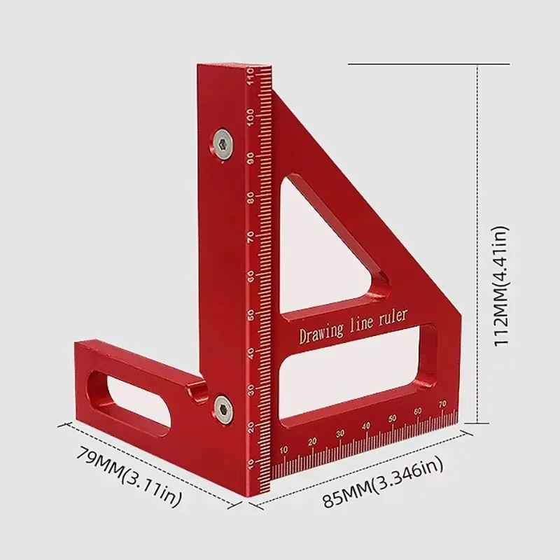 Aluminum Alloy Red Miter Triangle Ruler 45&deg; 90&deg; Woodworking Square Protractor 3D Multi Angle Layout Measuring Tools digital angle protractor angle measuring tool angle protractor woodworking measuring tool