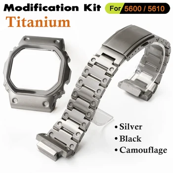 5600 5610 티타늄 케이스 모드 키트, 카시오크 시계 DW5600 GWB5600 GWM5610 위장 금속 케이스 베젤 및 스트랩, 수리 도구 포함