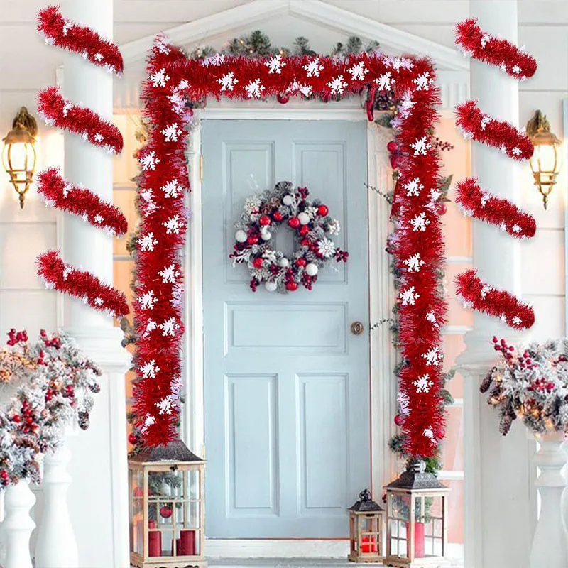 2M Hot-selling Christmas Decorations Snowflake Tinsel Garland Festive Party Streamers Ornaments Rubia Strips Ceiling Hanging