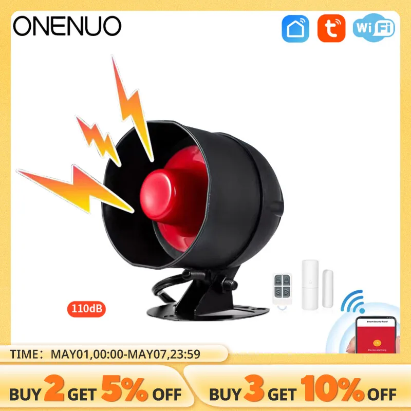 ONENUO Tuya WIFI Alarm Siren Loud Sound Speaker Kits Wireless Alarm System Home Alarm Siren Security Protection System for Home