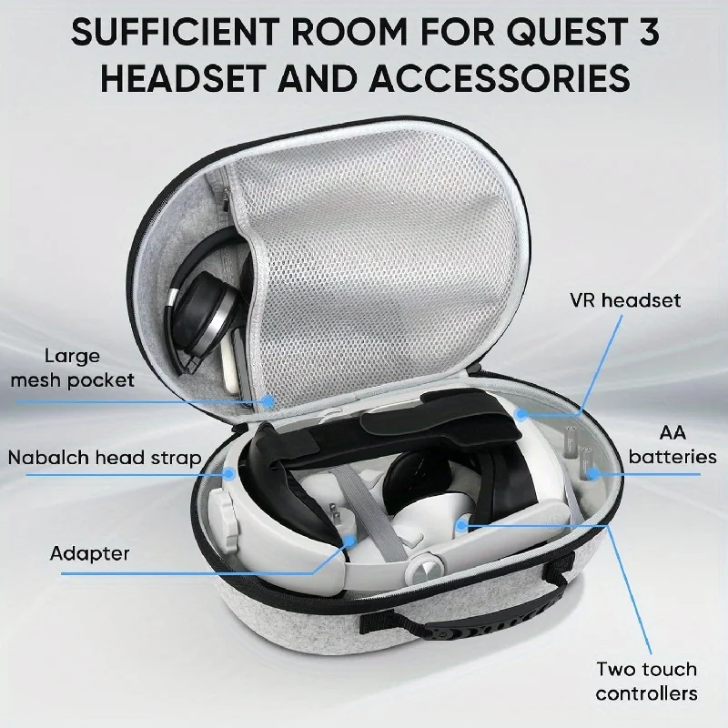 

Nabalch Hard Carrying Case Compatible with Meta Quest 3 and Accessories, Custom Storage Space for VR Gear/Elite Head Strap/Contr