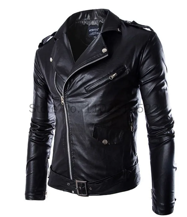 

Black White Faux Leather Jacket Spring Autumn Slim Fit Men's Motorcycle Jacket With Zipper Casual Male Coat Outerwear Tops