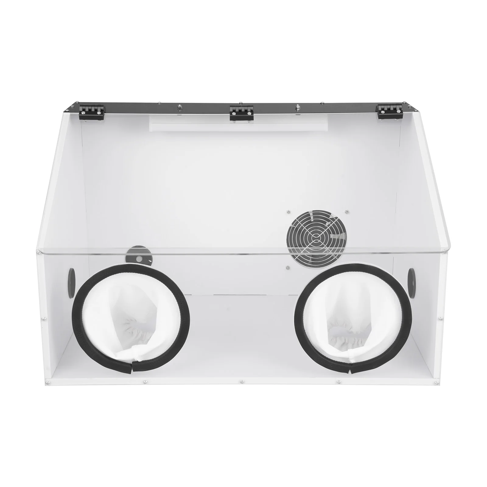 Electric Grinding Polisher Dust Box +Blower 2 Holes Hot Pressing Acrylic Cover Threading Hole for Carving, cutting, Drilling