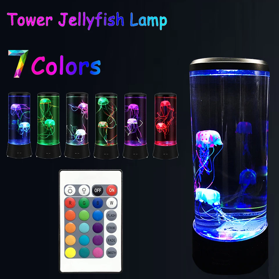 Jellyfish Lamp LED Night Light Remote Control Color Changing Home Decoration Lights Aquarium Birthday Gift for Kids USB Charging