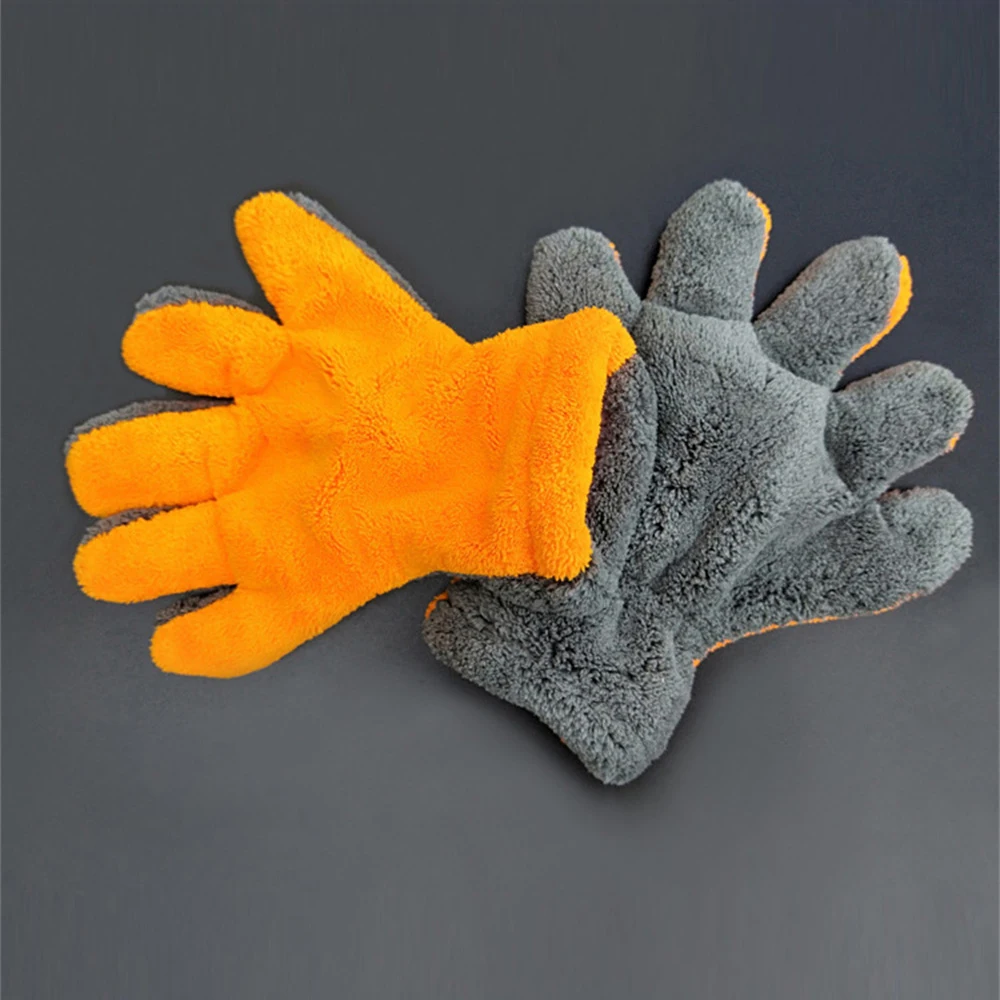 

Double-Sided Coral Fleece Five-Finger Car Wash Gloves Instrumentation Drying Plush Thick Towel Polishing Wash Towels Accessories