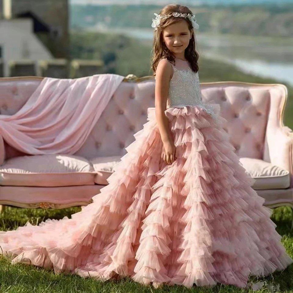 

Flower Girl Dresses Elegant Lace Applique Floor Length Satin Princess Beauty Pageant First Communion Dresses