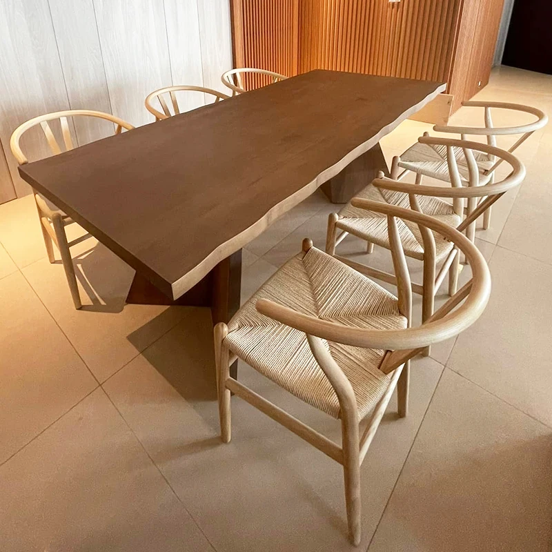 Nordic Solid Wood Rattan Woven Dining Chair for Home Homestay Tea Room