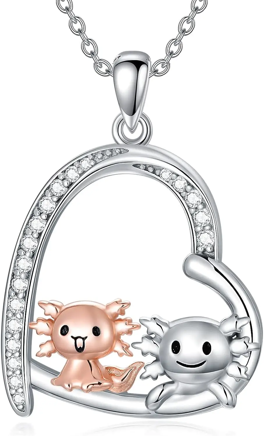 Women's Cute Axolotl Necklace – Heart Faux Crystal, Adjustable Alloy Chain, Platinum Silver Color, Gift Boxed - View #7