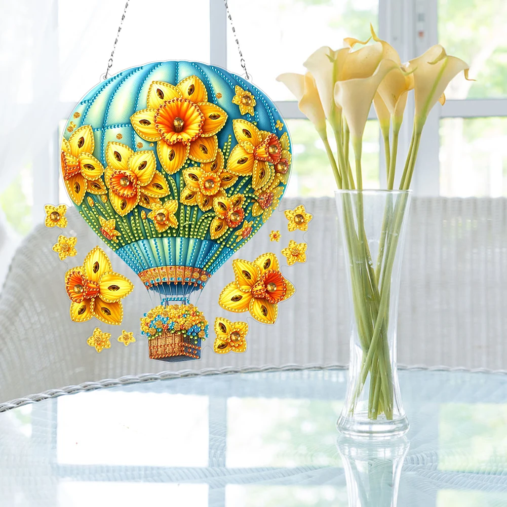 Rhinestone Diamond Art Flower Hot Air Balloon Pendant