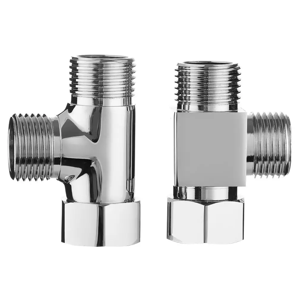 Diverter Valve Faucet Valve Shower Head Diverter Valve T Adapter Valve 1/2" 3 Way Brass Chrome Water Separator T Shape Faucet Adapter Water Tap Splitter Shower Supply