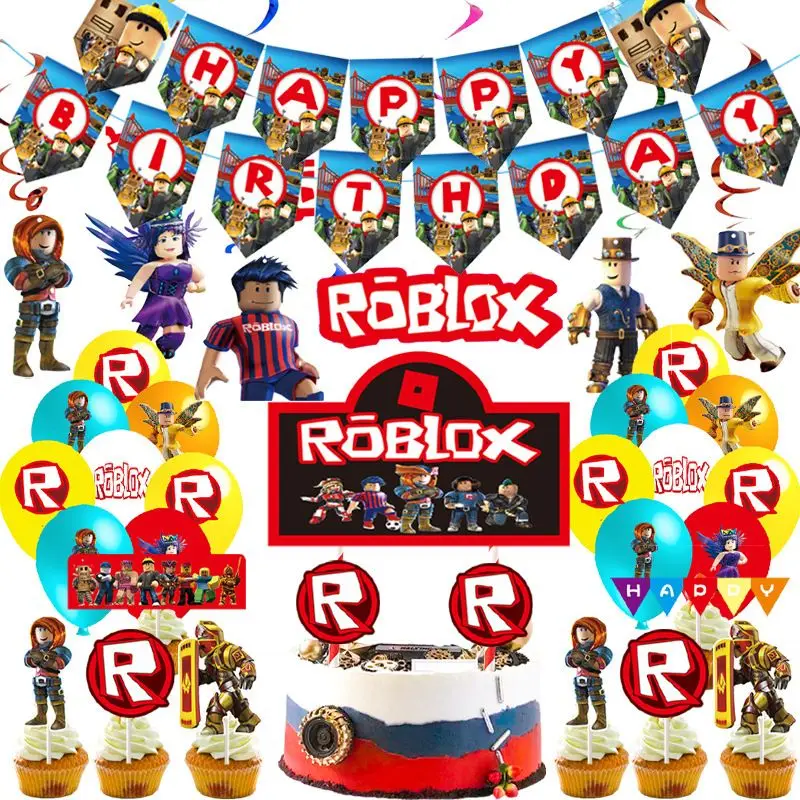 Roblox Feliz Aniversário Backdrop Cortina Kids Boys Girls Jogo Tema Festa  Fundo Pano Diy Festa Suprimentos Decoração