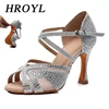 HROYL Women/Girls/ Ladies Latin dance shoes with Rhinestone Ballroom Party salsa Black/Silver/Red/Black dance Shoes High heels 1