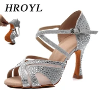 HROYL Women/Girls/ Ladies Latin dance shoes with Rhinestone Ballroom Party salsa Black/Silver/Red/Black dance Shoes High heels 1