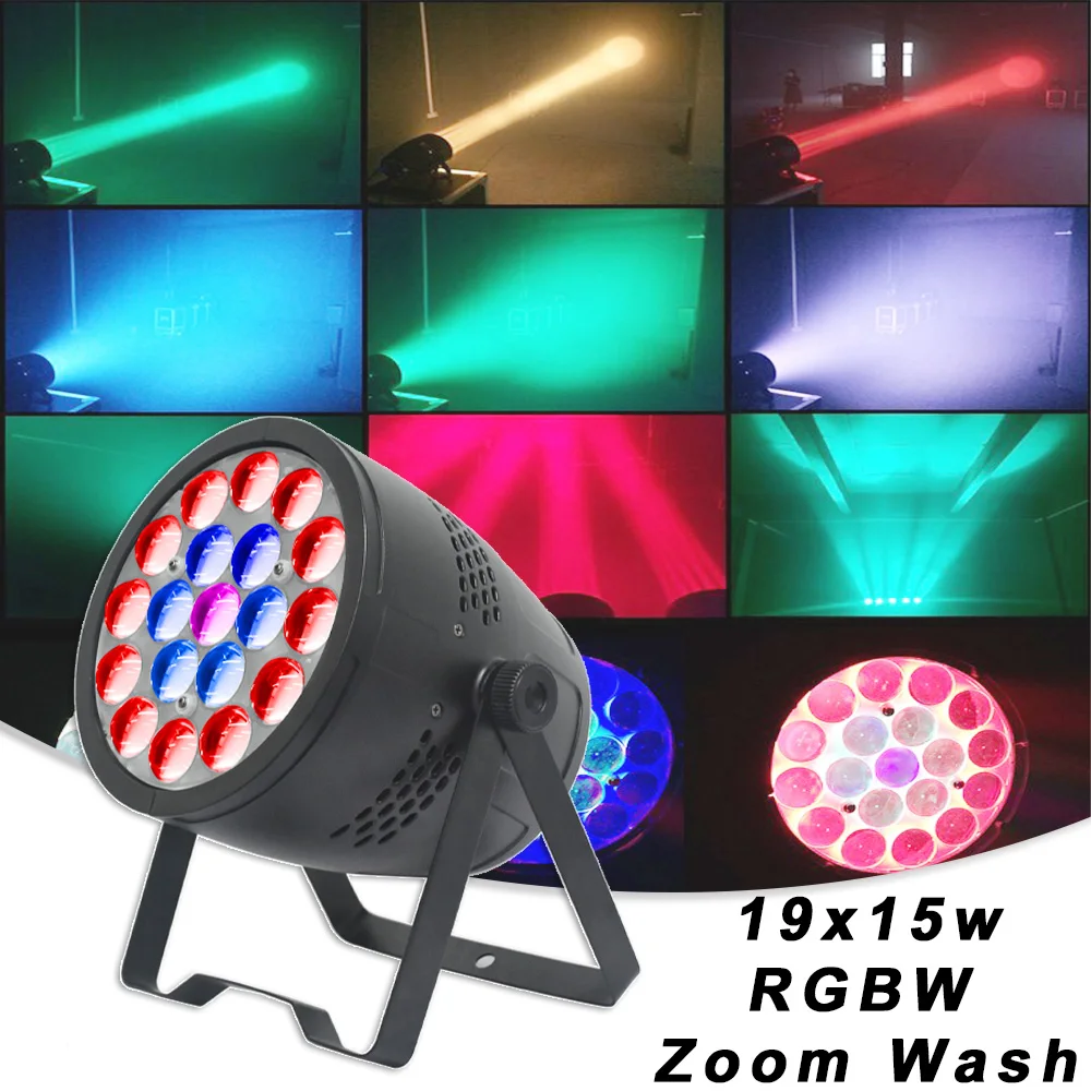 New LED 19x15w RGBW 4in1 Wash Zoom Flat Par Light Strobe Effect Dj Party Stage Lighting DMX512 Sound Control Holiday Lamp Dyeing