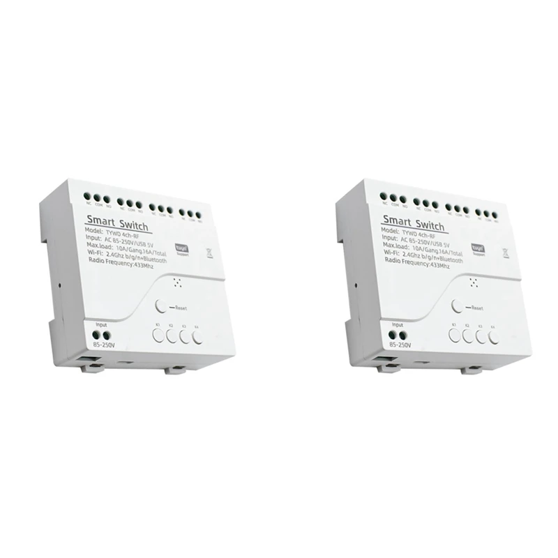 

2X Tuya Smart Wifi Motor Switch Module RF 433 Radio Remote Control 4CH Inching Relay For Alexa Google, 4CH AC85-250V
