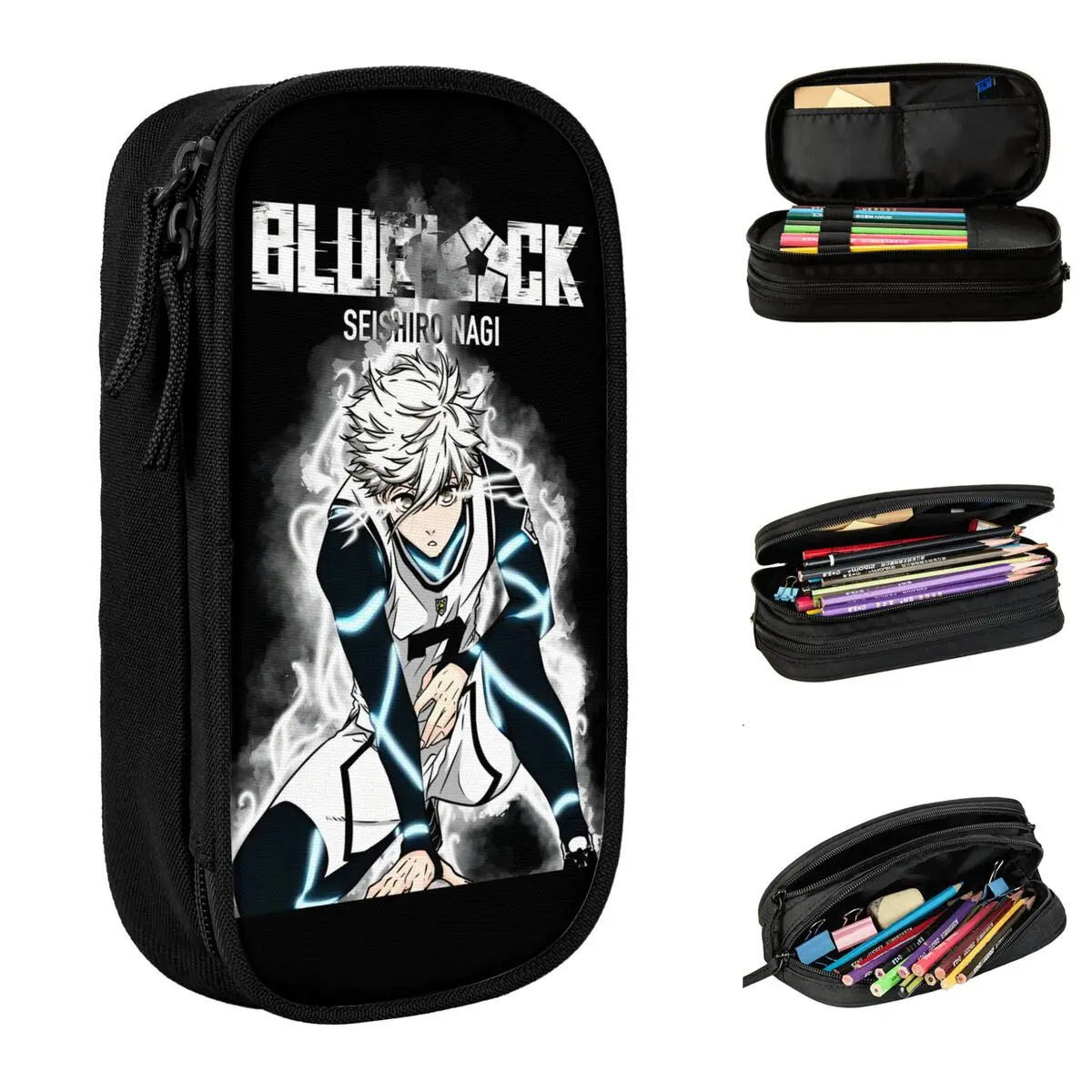 Cute Anime Blue Lock Soccer Pencil Case Pencilcases Pen Holder for Student Large Storage Bags School Supplies Gift Stationery Pencil Cases Stationery Box Pen Storage Bag