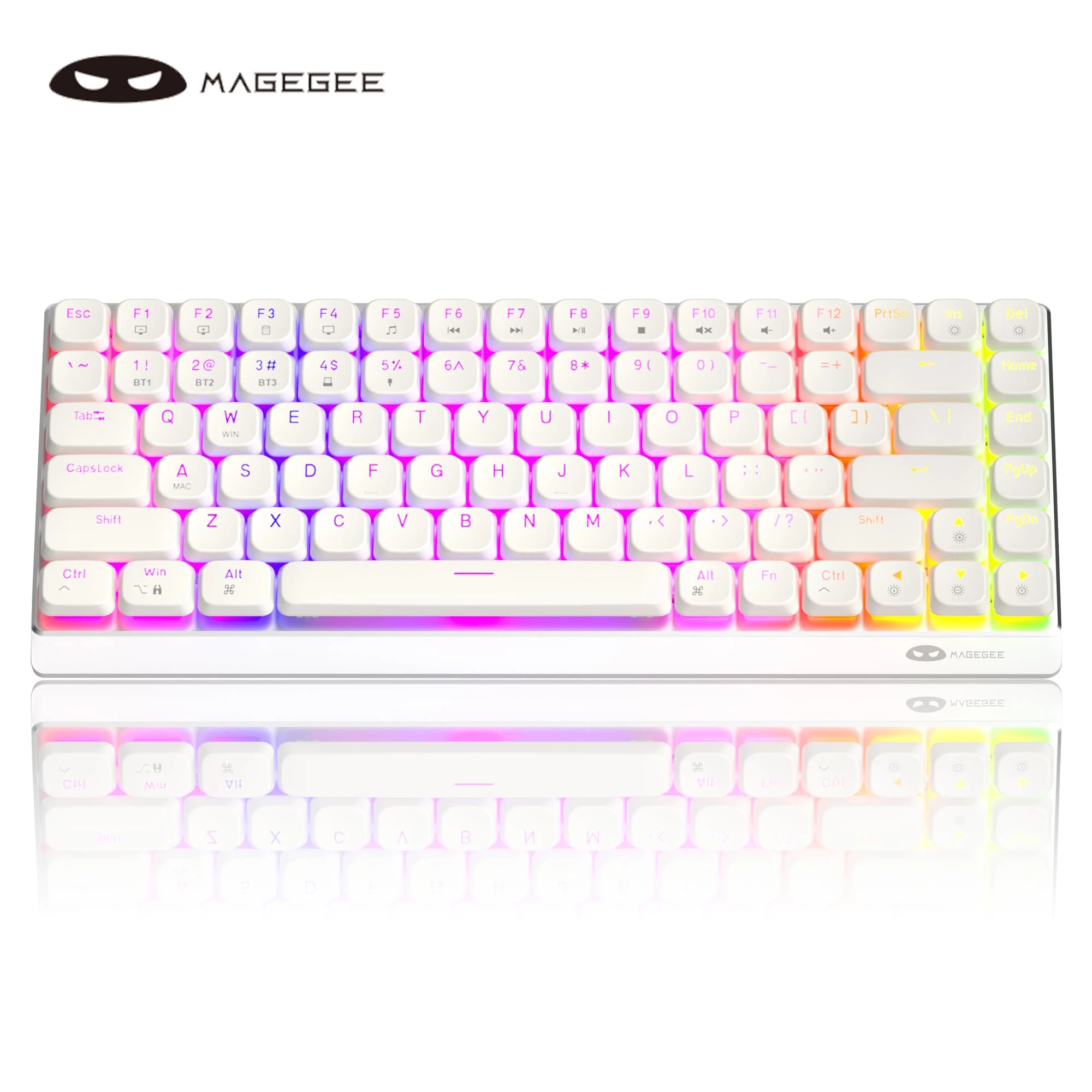 Teclado mecânico rgb sem fio moon84 modo triplo 2.4ghz/bluetooth/USB-C teclado branco de escritório com fio para/pc/laptop