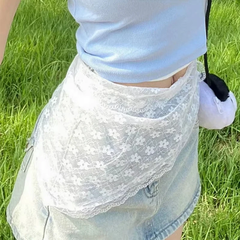 2-in-1 dreieckiger kurzer Rock, halber Rock, Hintern, Vorhangrock, Spitzenbesatz, Schürze, weiche Spitze, gestapelt, Ins-Stil, koreanisches Frühlings-Kopftuch – Detail 14