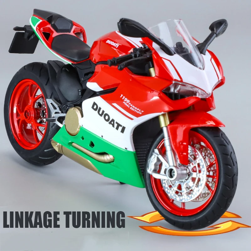 Assembled 1:12 Scale Duceti 1199 Alloy Die Cast Motorcycle Models Toys Metal Street  Sports Sound Light Children Christmas Gifts 4