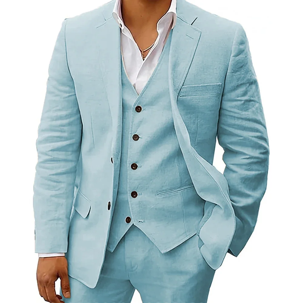 Herren Anzug 남성용 세트 세트, 슬림핏 노치 라펠, 투 버튼, 3 피스 재킷, 바지, 조끼, 여름 패션