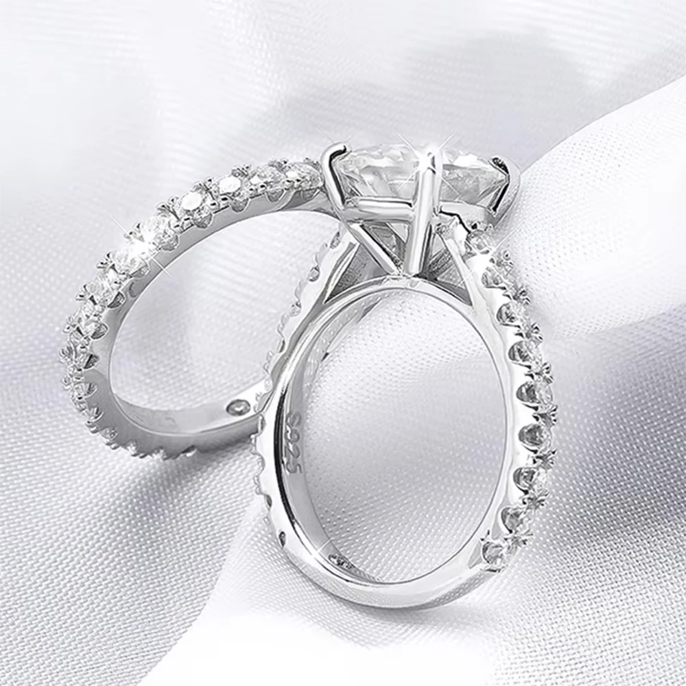 D Color Full Moissanite Engagement Rings for Women Emerald/Radiant/Round Cut Diamond 925 Sterling Silver Wedding Band with GRA 6