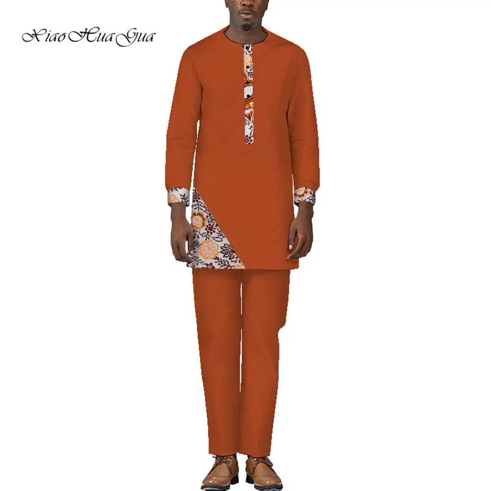 

Men 2 Pieces Set Casual Dashiki Long Sleeve Shirts and Trousers African Pant Set Traditional African Clothing Plus Size WYN1051