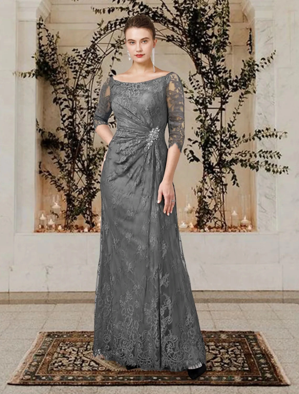 Charcoal Grey Mother of the Bride Dress Elegant Jewel Lace Half Sleeves  Ruffles Crystal Wedding Guest Party Gowns 2023 Plus Size - AliExpress