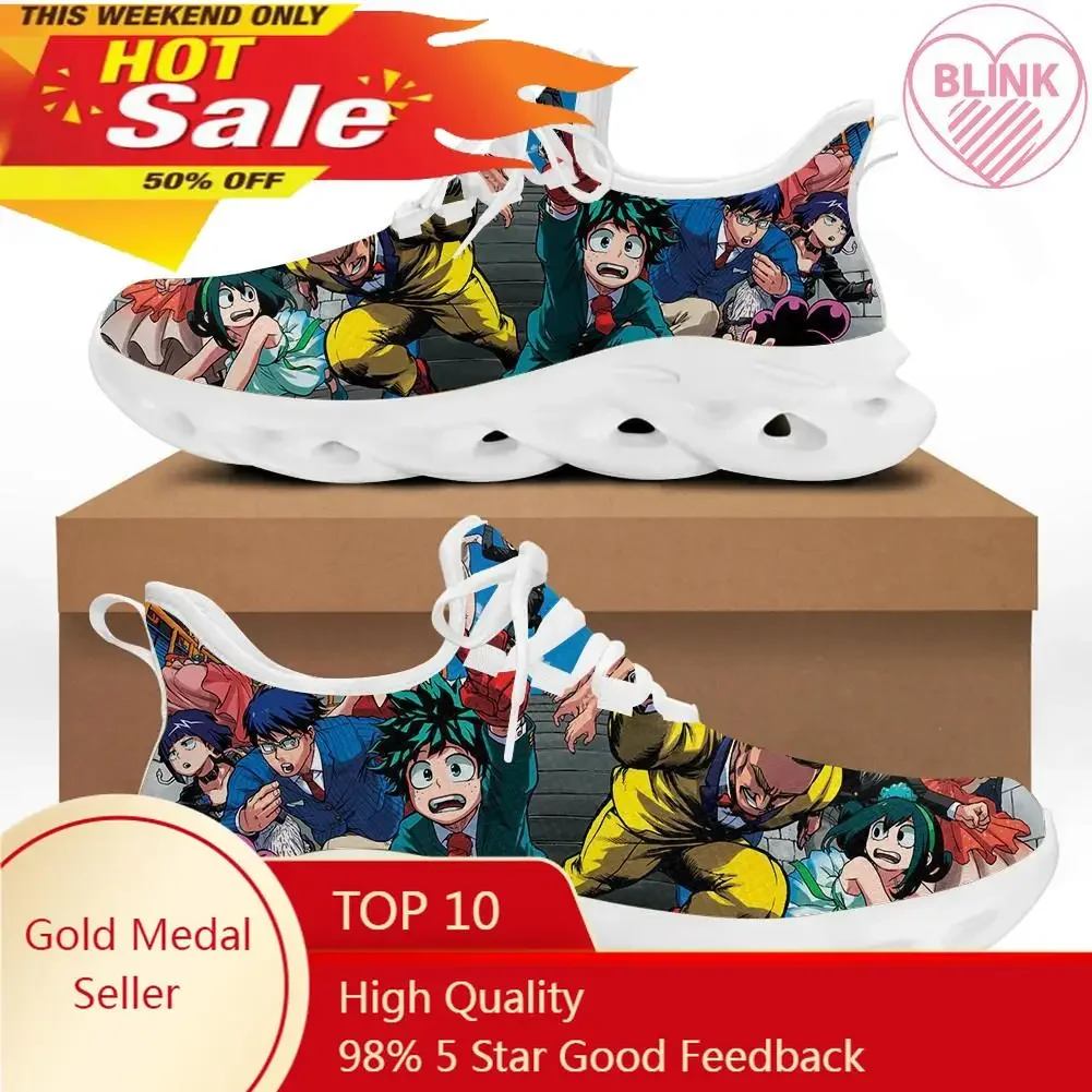 Japanese Anime My Hero Academia Print Casual Flats Shoes for Men Male Lace Up Breathable Walking Sneakers tenis de mujer men surgeon flats shoes male casual af mesh shoes 3d nurse doctor bear print lace up breathable student sneakers