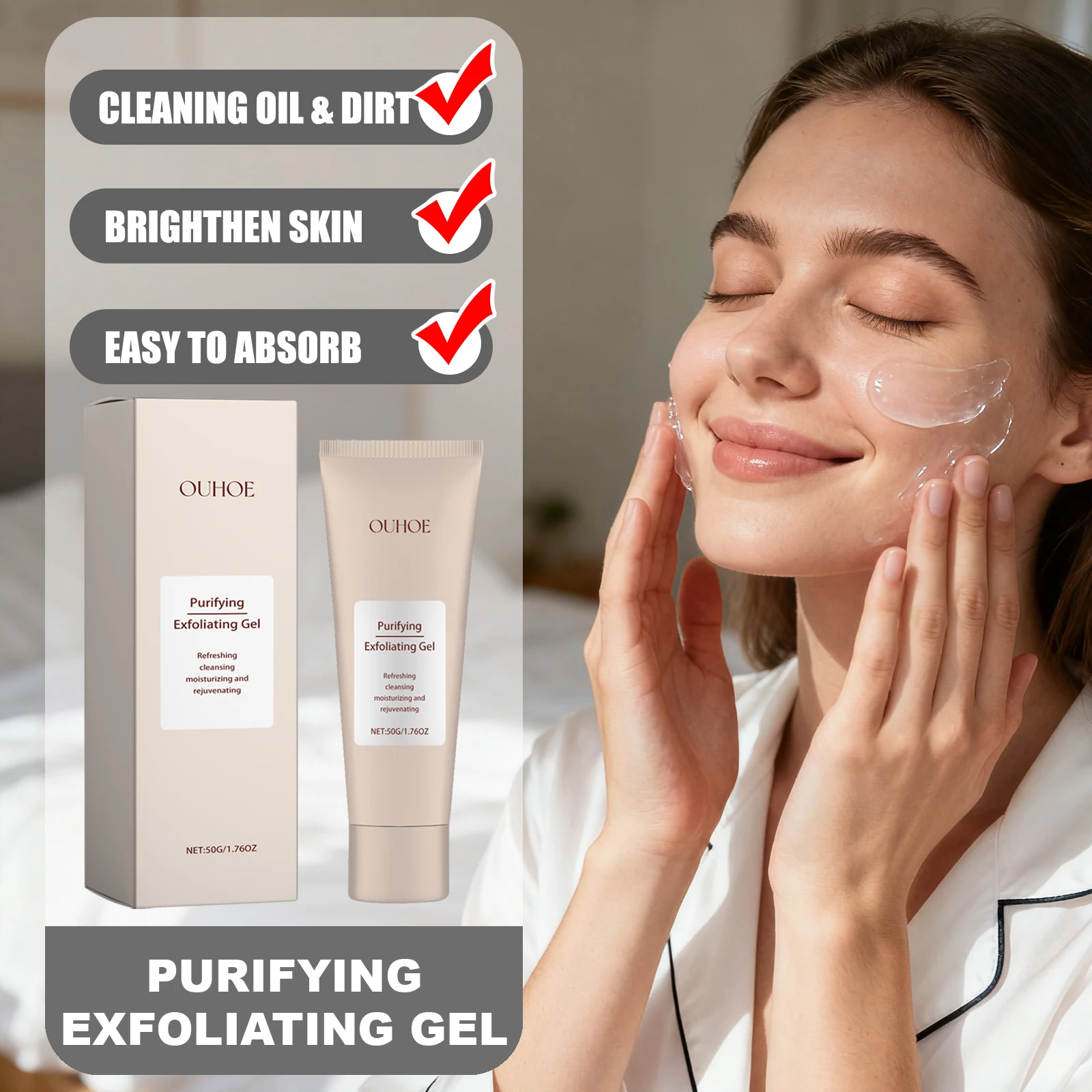 OUHOE 50g Purifying Exfoliating Gel Gentle Clean Surface Oil & Dirt Brighthen Skin Keep Fresh Feeling Comfortable Easy To Absorb