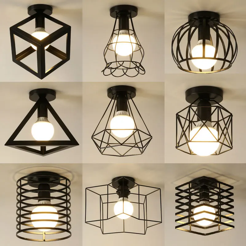 

Retro Ceiling Light Pendant Light E27 Indoor Loft for Bedroom Vintage Iron Ceiling Lamp Home Corridor Aisle 110V220V Black White