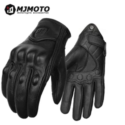 Premium Leather Motorcycle Gloves - Summer Retro Biker Protection - XXL (Black)