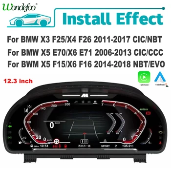 Pantalla Digital Inalámbrica Carplay Android Auto de 12.3'' para BMW X3 F25 X4 F26 X5 E70 F15 X6 E71 F16 CIC CCC NBT EVO, Panel LCD, Velocímetro, Instrumento Virtual, Bluetooth 1