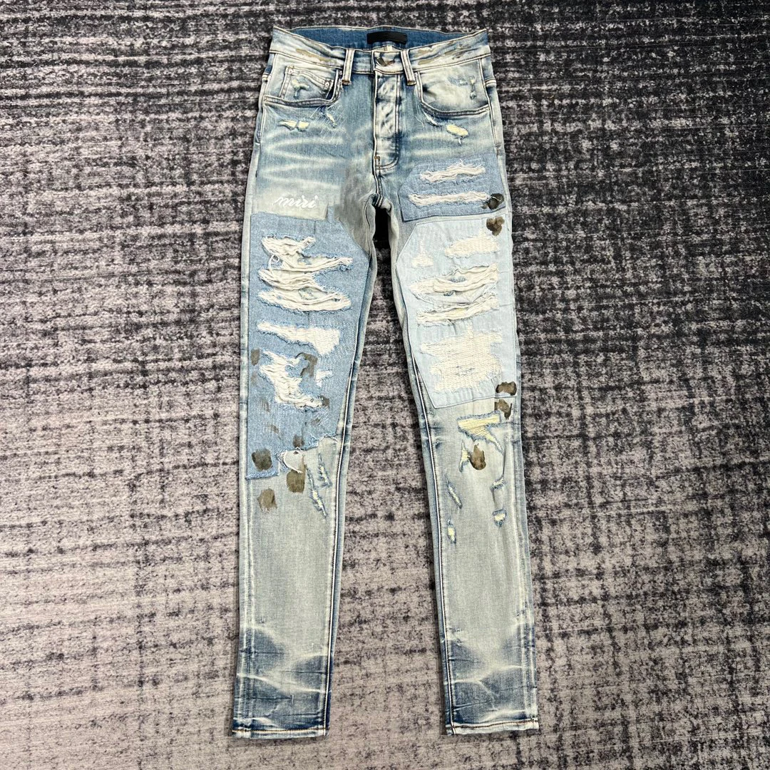 

Уличная разборка тяжелые Молодежные ретро-нашивки уничтожают грязные сделать старые потертые Хай-стрит тонкие джинсы для мужчин