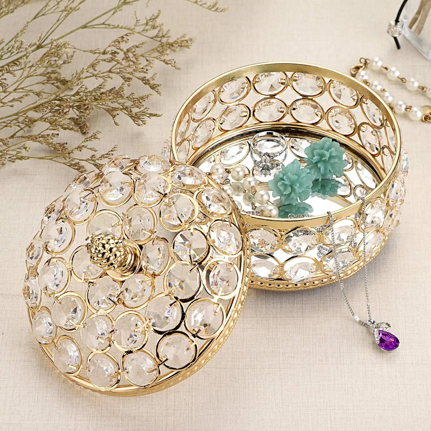 Crystal Treasure Chest Box Glass Mirrored Decorative Keepsake Case Jewelry Display Case Trinket Organizer Rings Earrings jewelry display rack jewelry storage rack