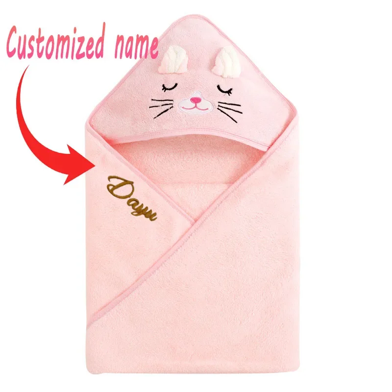 Kids Bath Towel Personalized Name Kids Bath Towel Cartoon Animal Soft Newborn Hooded Towel Absorbent Infant with Cap Baby Shower Gifts