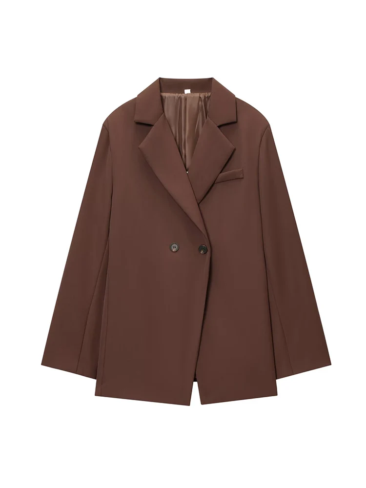 Elegant Women's Blazer Solid Long Sleeve Turn Down Collar Slim Split Office Jacket Fashion Double Breasted Spring Autumn New