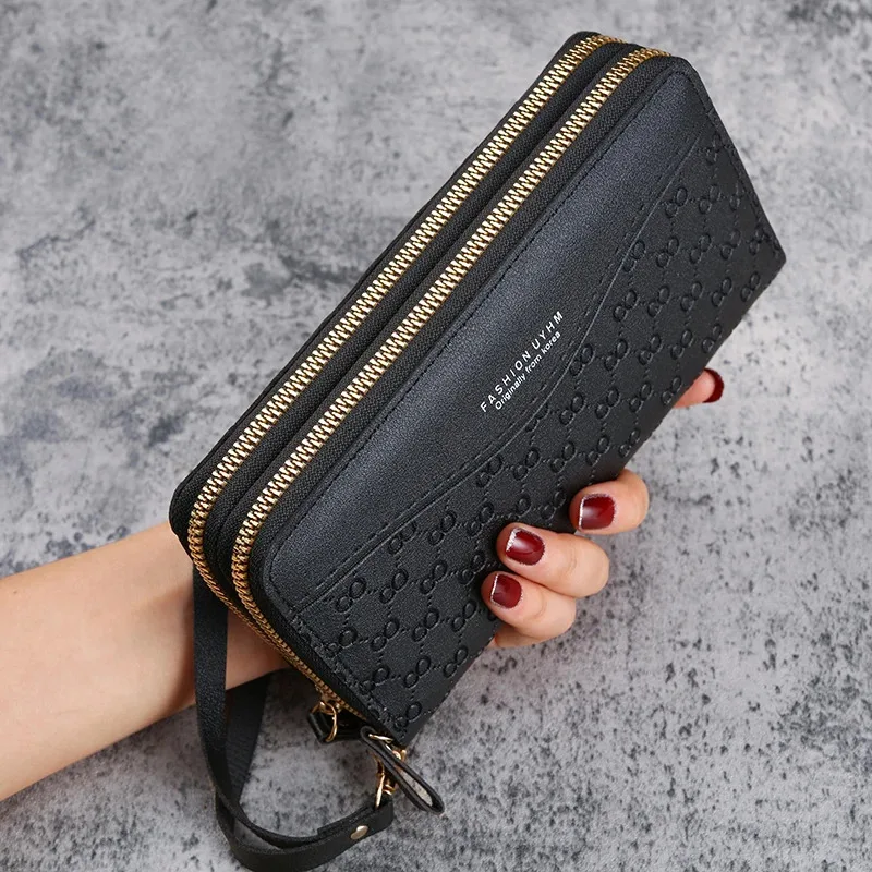 2025 New Women's Fashion Embossed Long Zipper Wallet with Large Capacity Double layer Zipper Phone Pocket Wallet