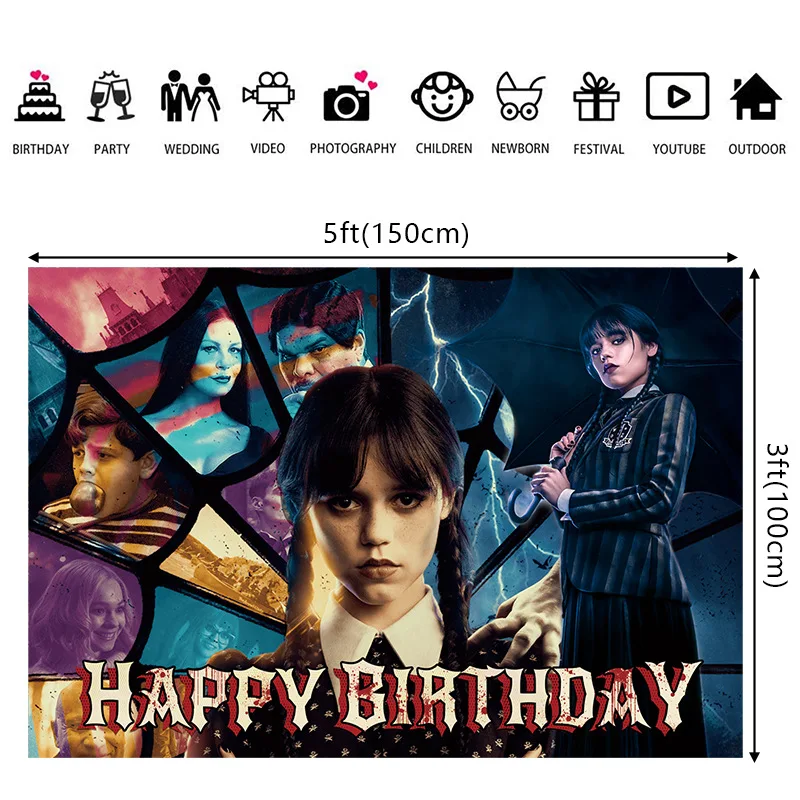 Wednesday Background Cloth Kids Birthday Party Decoration Supplies Birthday Banner Photography Backgdrop Cloth Holid