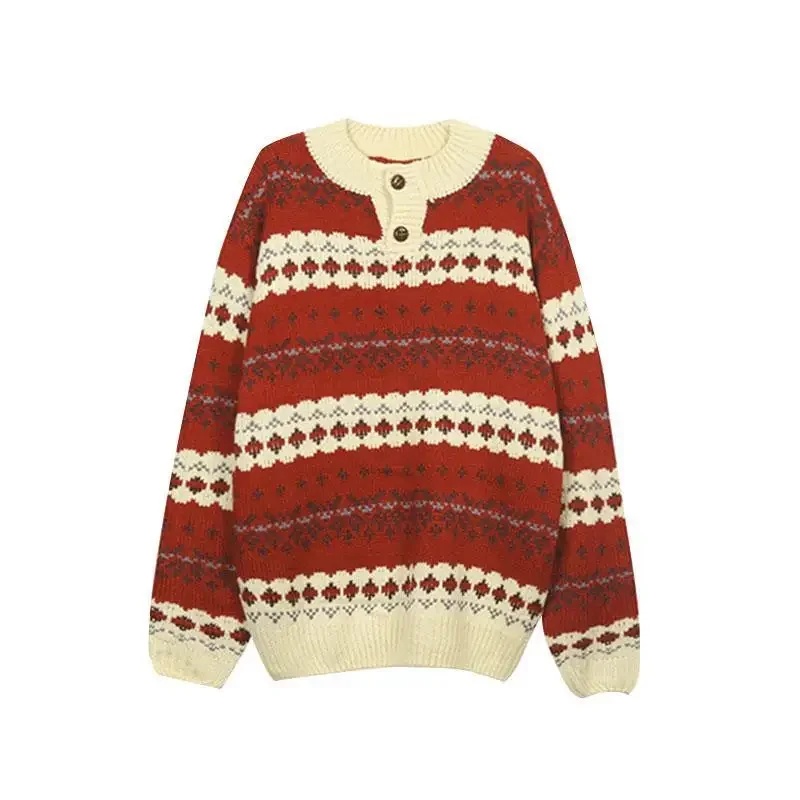 thumbnail image 1 of Suéter rojo dulce japonés MAGOGO para mujer, otoño invierno, estilo holgado, retro, para Navidad y Año Nuevo, suéteres de punto holgados y gruesos, 1 of 5