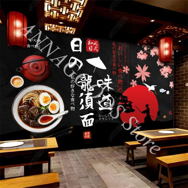 

Japanese Dragon Whiskers Noodles Black Backdrop Photo Wallpapers for Noodles Restaurant Theme Background Murals 3d Wall Paper
