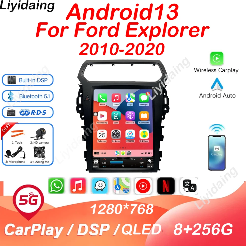 

Liyidaing Car Radio For Ford Explorer 2010-2020 Carplay Auto Android 13 Tesla Screen DVD Multimedia Video Player Stereo GPS WIFI