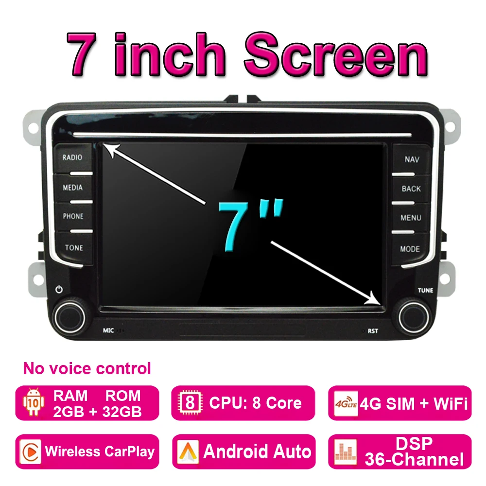 2Din Android 10 Car Radio Multimedia Player GPS WiFi/3G/4G For VW/Volkswagen/Golf/Polo/Tiguan/Passat/b7/b6/ SEAT/Skoda/Octavia car tv screens with bluetooth Car Monitors