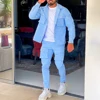 Fashionable New Spring and Autumn Men's Button Long Sleeved Jacket+Workwear Long Pants Set, Casual Jogging, Party Two-piece Set 5