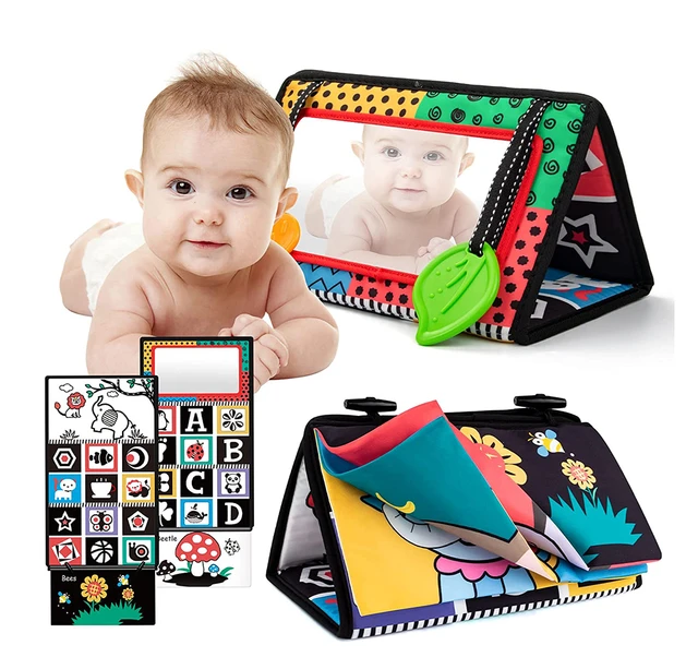 Montessori Tummy Time specchio da pavimento giocattoli per bambini con  massaggiagengive libri di stoffa giocattoli sensoriali