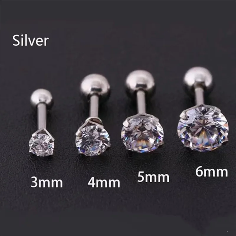 Close-up of medium geometric crystal stud earring